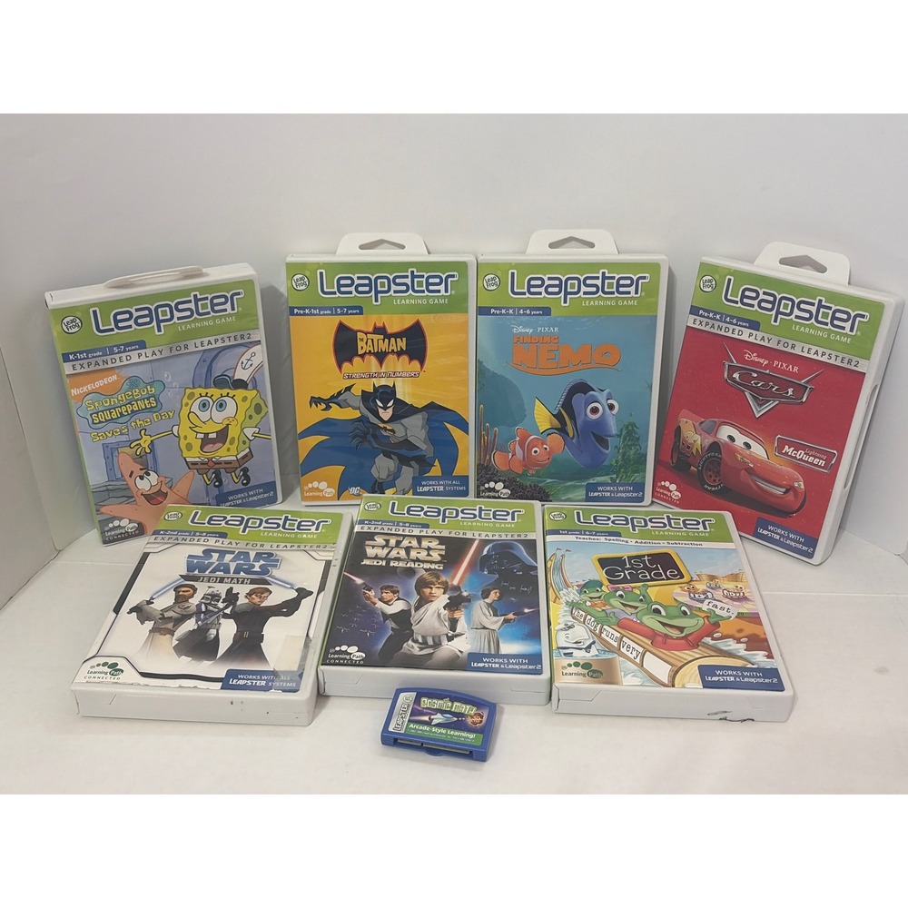 LeapFrog Leapster Learning Game Lot of 8 Star Wars Batman SpongeBob Nemo Cars